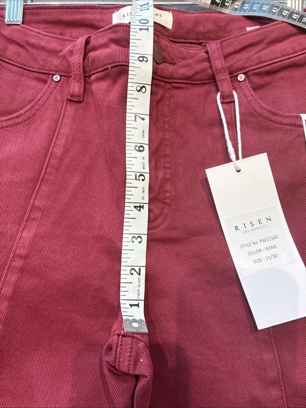 Risen Wide-Leg Tummy Control Jeans — Wine Red - Picture 10 of 12